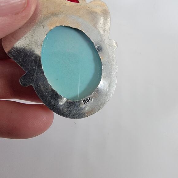 Larimar Pendant Necklace – With Garnet Accents + 20" Silver Snake Chain - Picture 9 of 10